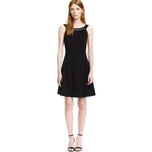 Tory Burch Sheila Black Sleeveless Floral Beaded Neckline Dress NWT Womens 10